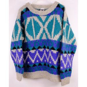 Vintage Icelandic Design Heavy Wool Handmade  Sweater from Iceland SZ XL
